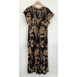 Maeve Anthropologie Dress Womens Medium Black Brown Floral Maxi Boho Summer